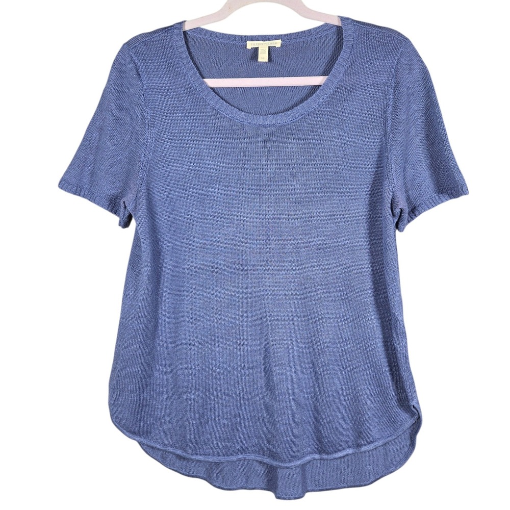 Eileen Fisher 100% Organic Linen Knit Top Womens Small Blue Coastal Grandma M